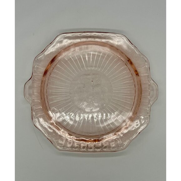 Vtg Pink Depression Glass Cake Plate Anchor Hocking Mayfair Open Rose Floral Des - Picture 3 of 4